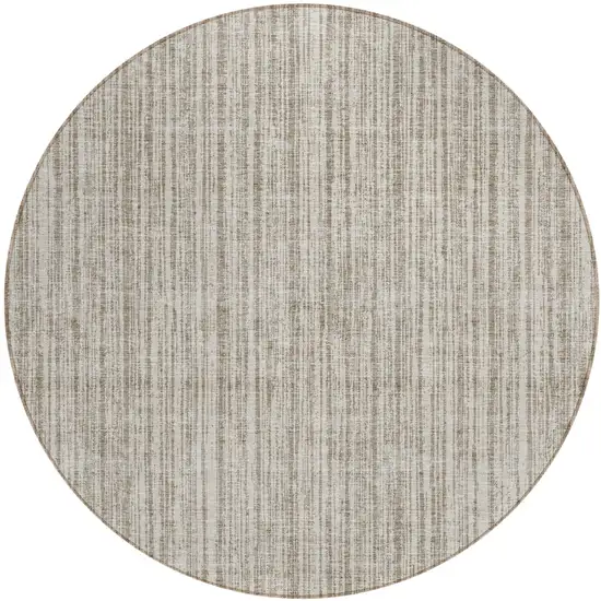 8' Taupe And Beige Round Striped Washable Indoor Outdoor Area Rug Photo 1
