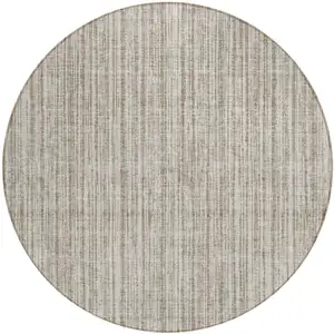 Photo of 8' Taupe And Beige Round Striped Washable Indoor Outdoor Area Rug
