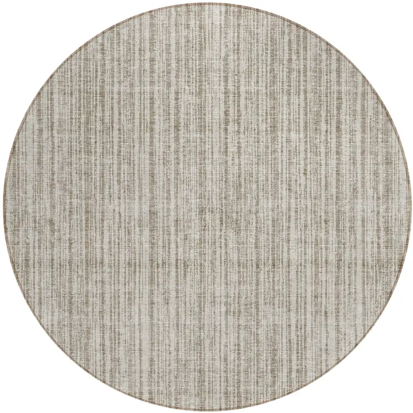 8' Taupe And Beige Round Striped Washable Indoor Outdoor Area Rug Photo 1