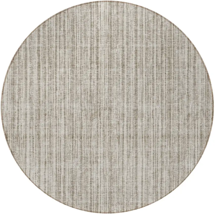 8' Taupe And Beige Round Striped Washable Indoor Outdoor Area Rug Photo 5