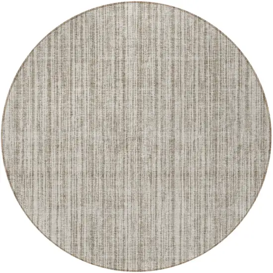 8' Taupe And Beige Round Striped Washable Indoor Outdoor Area Rug Photo 5