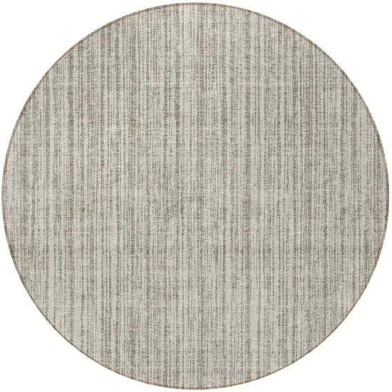 8' Taupe And Beige Round Striped Washable Indoor Outdoor Area Rug Photo 5