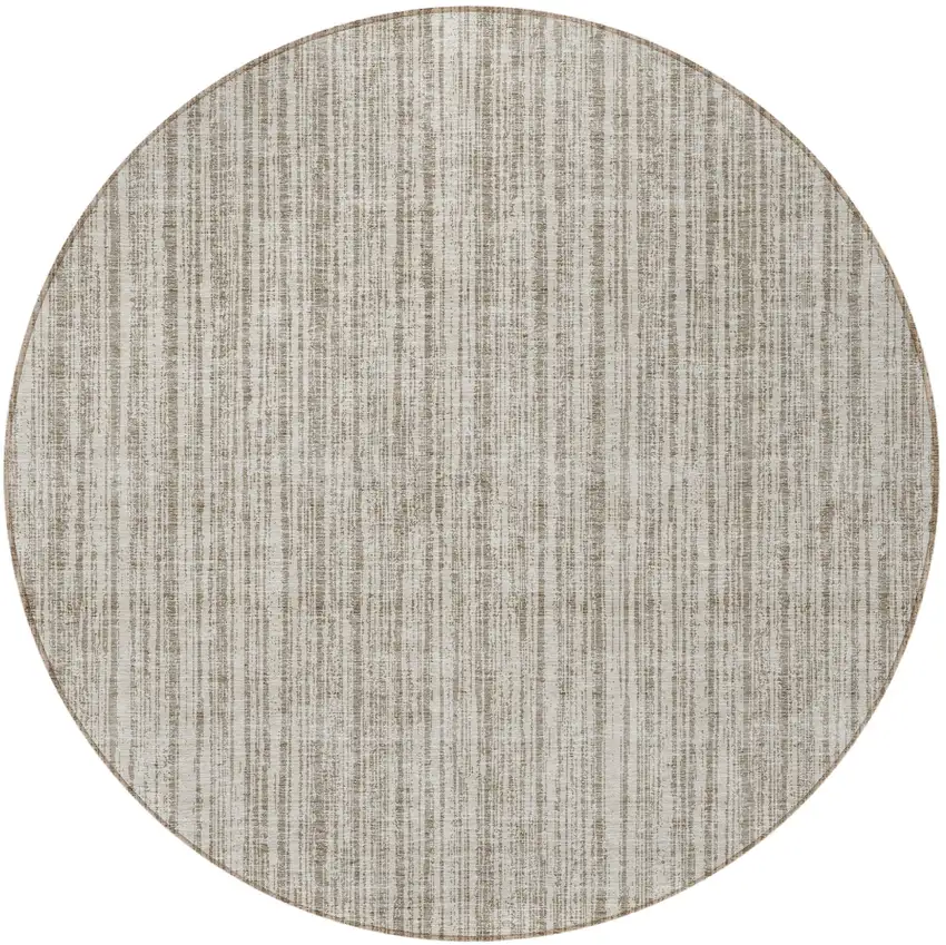 8' Taupe And Beige Round Striped Washable Indoor Outdoor Area Rug Photo 5