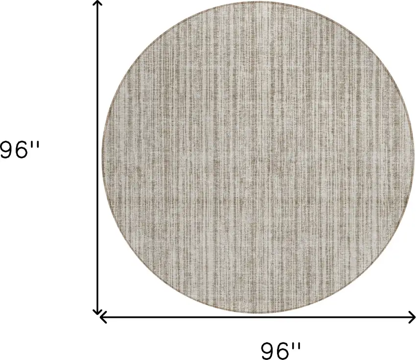 8' Taupe And Beige Round Striped Washable Indoor Outdoor Area Rug Photo 8