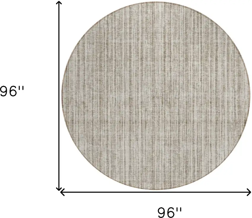 8' Taupe And Beige Round Striped Washable Indoor Outdoor Area Rug Photo 8