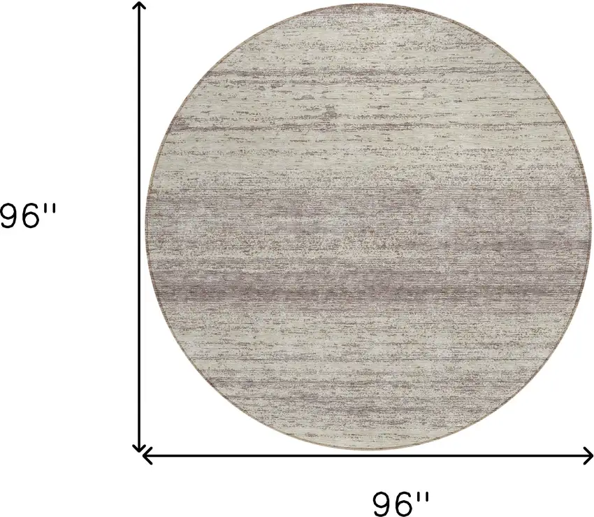 8' Taupe And Beige Round Striped Washable Indoor Outdoor Area Rug Photo 3