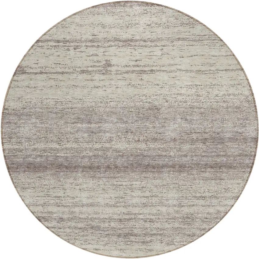 8' Taupe And Beige Round Striped Washable Indoor Outdoor Area Rug Photo 2