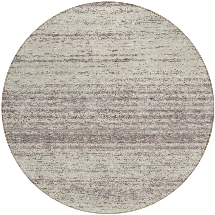 8' Taupe And Beige Round Striped Washable Indoor Outdoor Area Rug Photo 2
