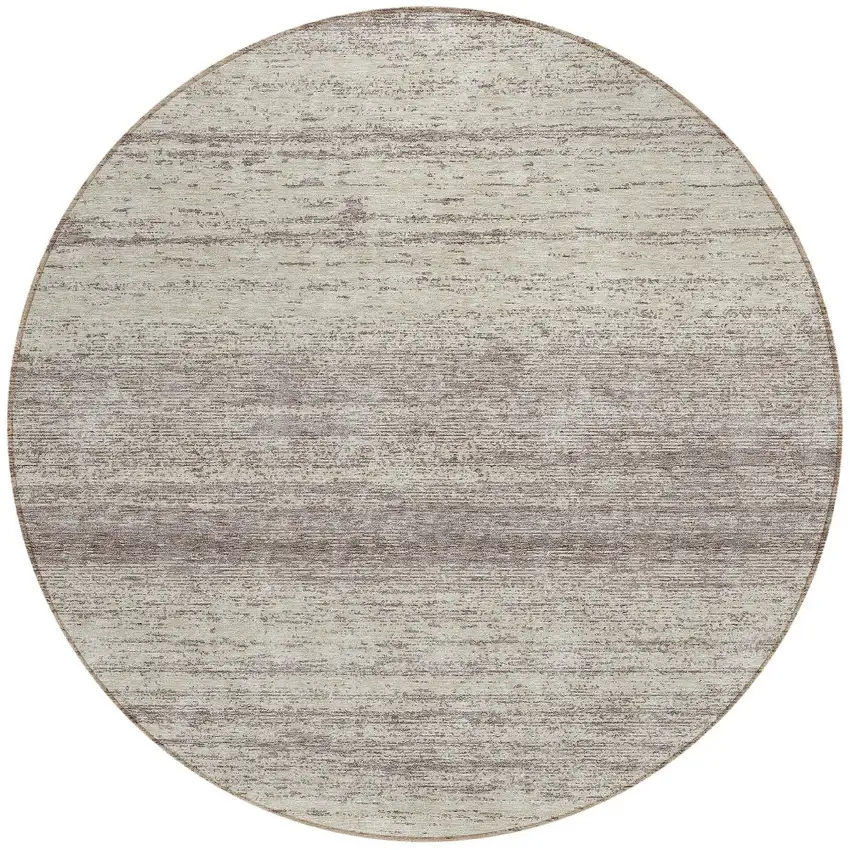 8' Taupe And Beige Round Striped Washable Indoor Outdoor Area Rug Photo 5