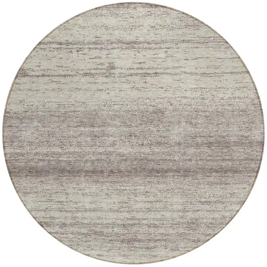 8' Taupe And Beige Round Striped Washable Indoor Outdoor Area Rug Photo 5