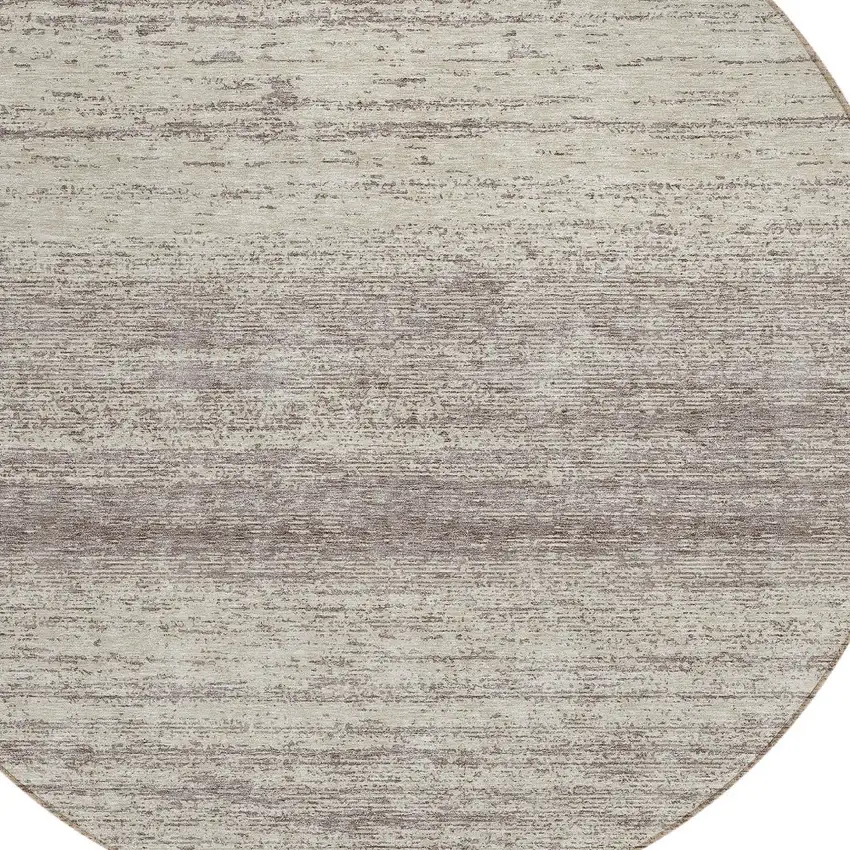 8' Taupe And Beige Round Striped Washable Indoor Outdoor Area Rug Photo 4