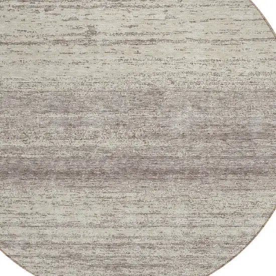 8' Taupe And Beige Round Striped Washable Indoor Outdoor Area Rug Photo 4