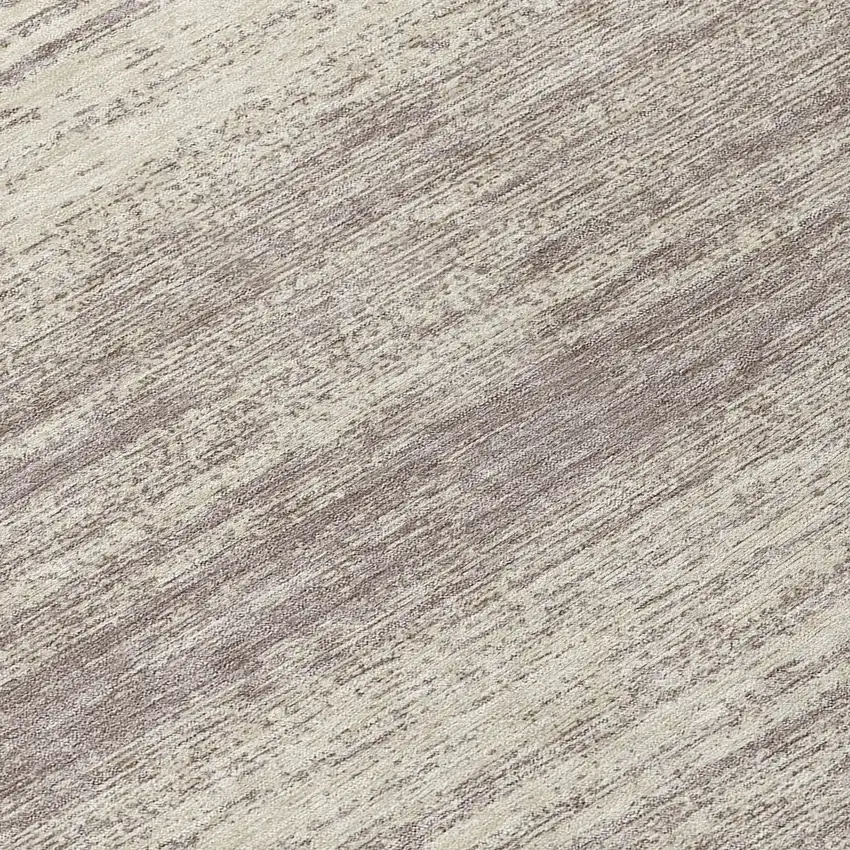 8' Taupe And Beige Round Striped Washable Indoor Outdoor Area Rug Photo 8