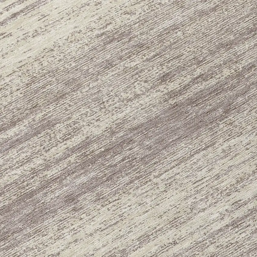 8' Taupe And Beige Round Striped Washable Indoor Outdoor Area Rug Photo 8