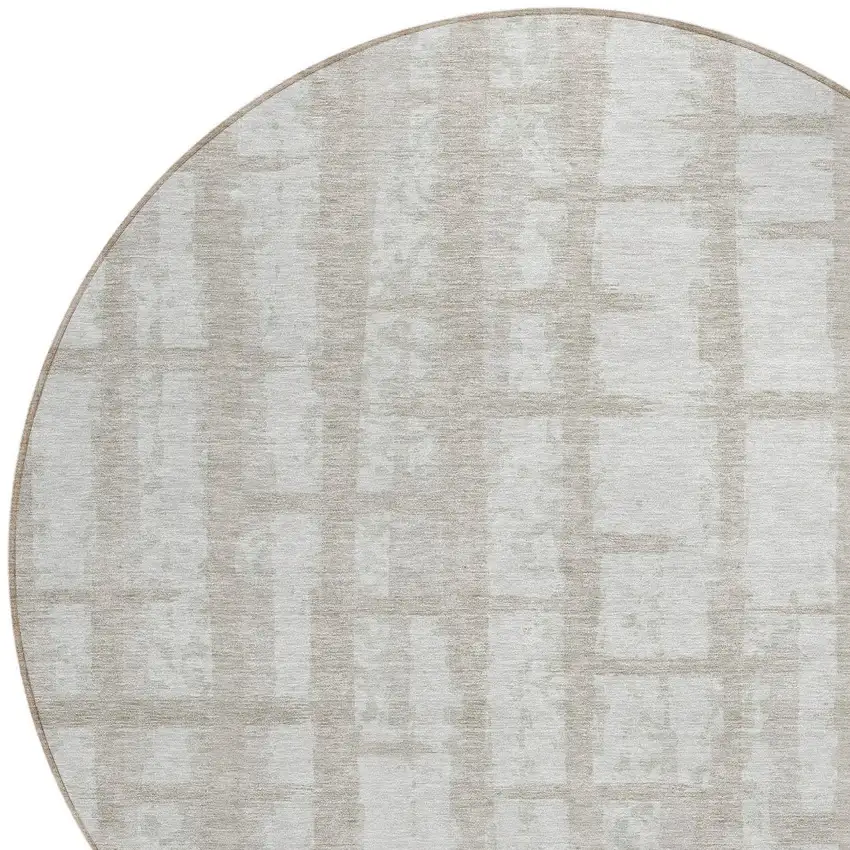 8' Taupe And Beige Round Striped Washable Indoor Outdoor Area Rug Photo 4