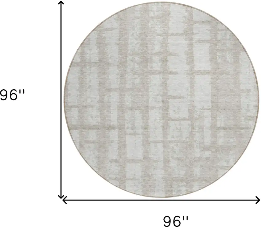 8' Taupe And Beige Round Striped Washable Indoor Outdoor Area Rug Photo 3