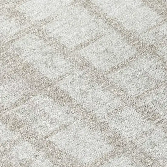 8' Taupe And Beige Round Striped Washable Indoor Outdoor Area Rug Photo 8