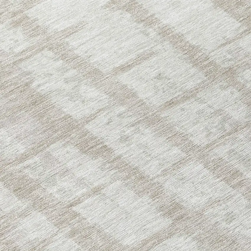 8' Taupe And Beige Round Striped Washable Indoor Outdoor Area Rug Photo 8