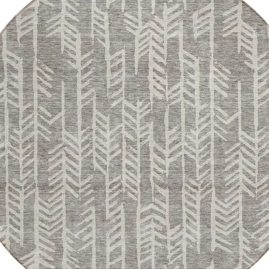 8' Taupe And Beige Round Tribal Washable Indoor Outdoor Area Rug Photo 4