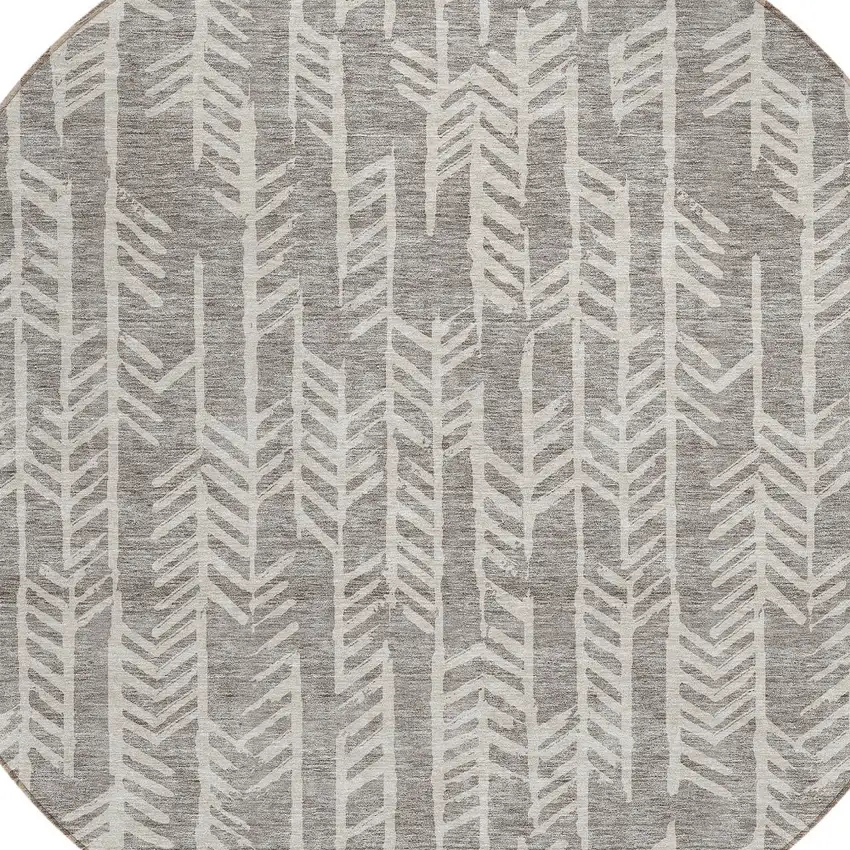8' Taupe And Beige Round Tribal Washable Indoor Outdoor Area Rug Photo 4