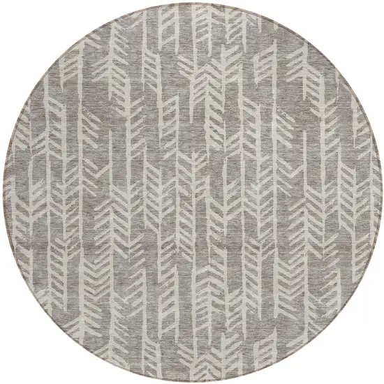 8' Taupe And Beige Round Tribal Washable Indoor Outdoor Area Rug Photo 2