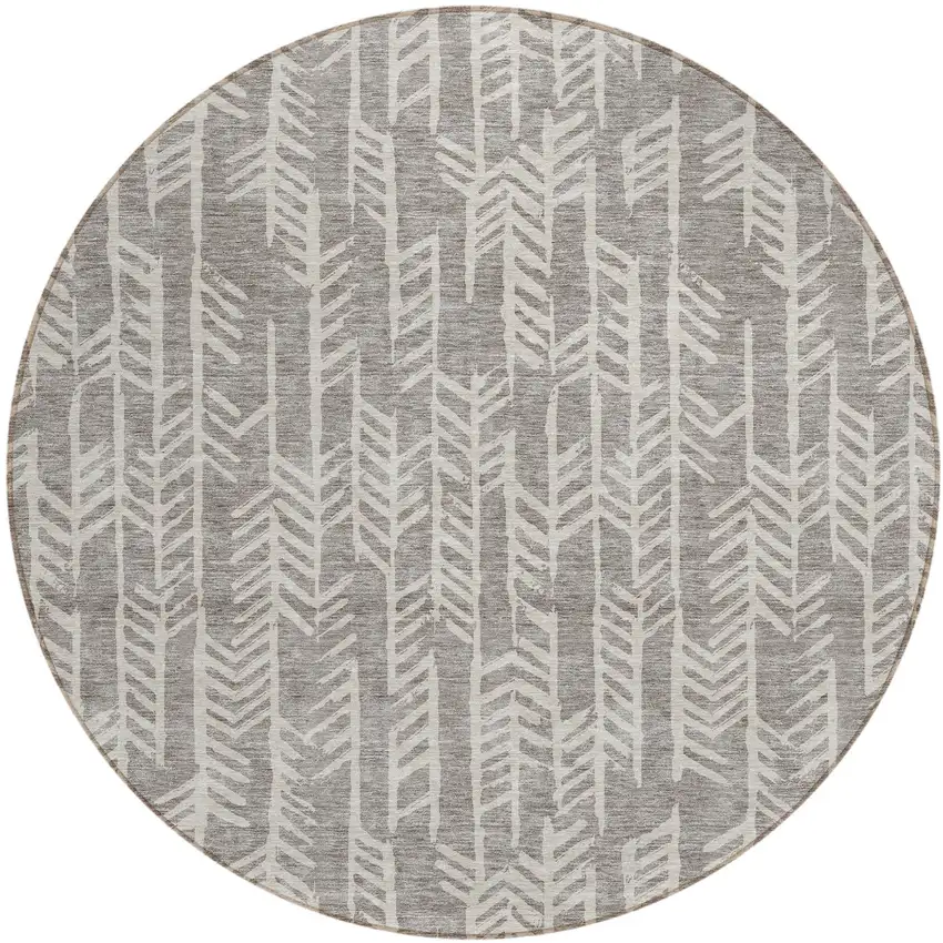 8' Taupe And Beige Round Tribal Washable Indoor Outdoor Area Rug Photo 2