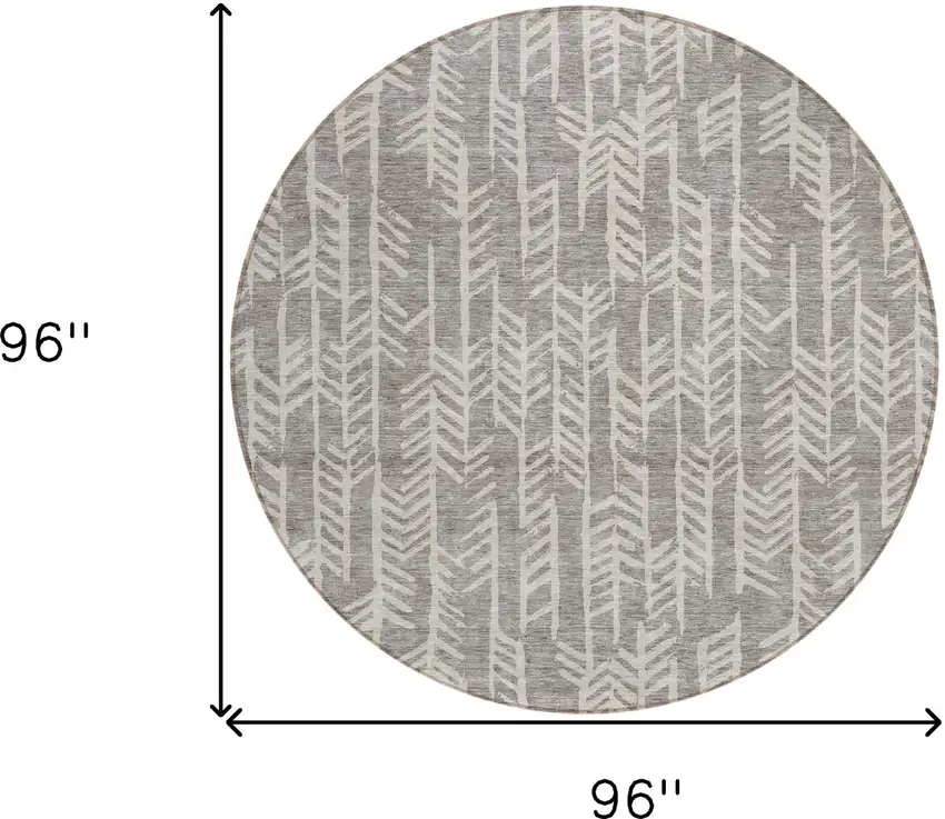 8' Taupe And Beige Round Tribal Washable Indoor Outdoor Area Rug Photo 3