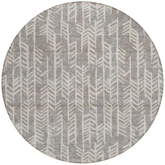 8' Taupe And Beige Round Tribal Washable Indoor Outdoor Area Rug Photo 5