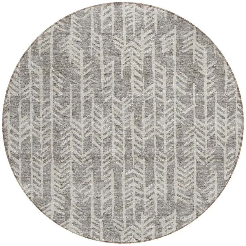 8' Taupe And Beige Round Tribal Washable Indoor Outdoor Area Rug Photo 5