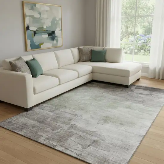 8' Taupe And Beige Striped Washable Area Rug With UV Protection Photo 2