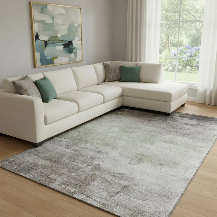 8' Taupe And Beige Striped Washable Area Rug With UV Protection Photo 2