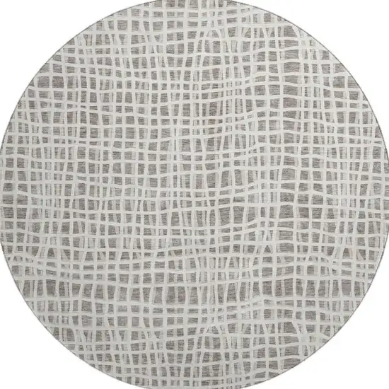 8' Taupe And Beige Striped Washable Round Rug With UV Protection Photo 4