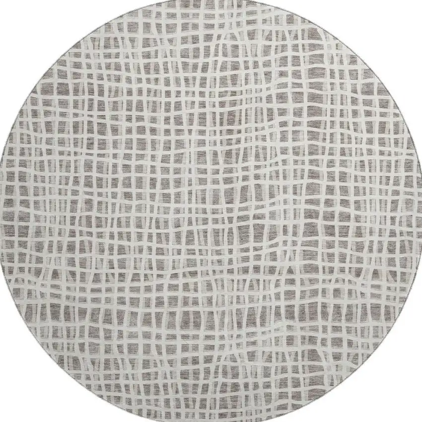 8' Taupe And Beige Striped Washable Round Rug With UV Protection Photo 4