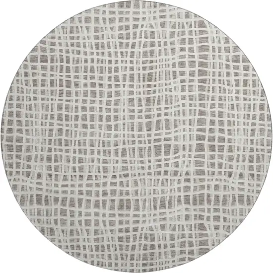 8' Taupe And Beige Striped Washable Round Rug With UV Protection Photo 1