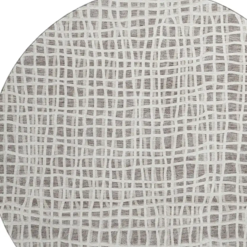 8' Taupe And Beige Striped Washable Round Rug With UV Protection Photo 3