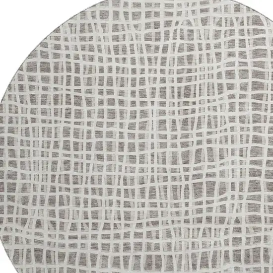 8' Taupe And Beige Striped Washable Round Rug With UV Protection Photo 3