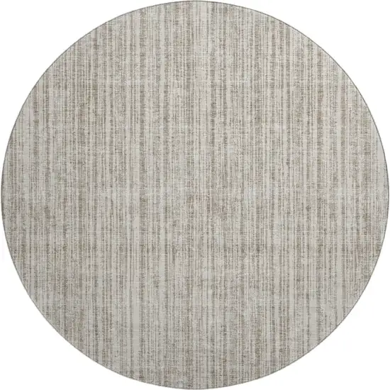 8' Taupe And Beige Striped Washable Round Rug With UV Protection Photo 1