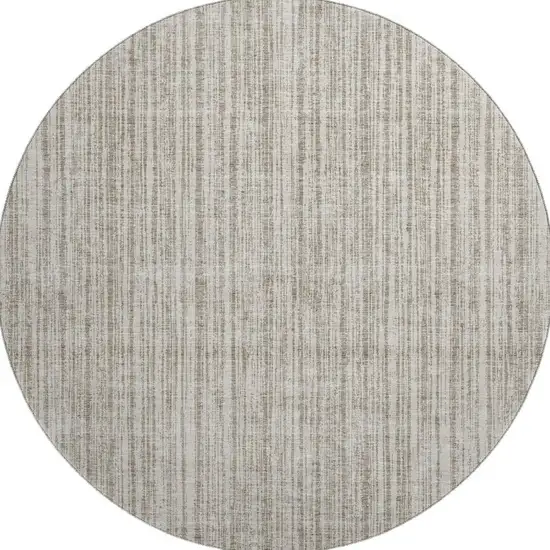 8' Taupe And Beige Striped Washable Round Rug With UV Protection Photo 3