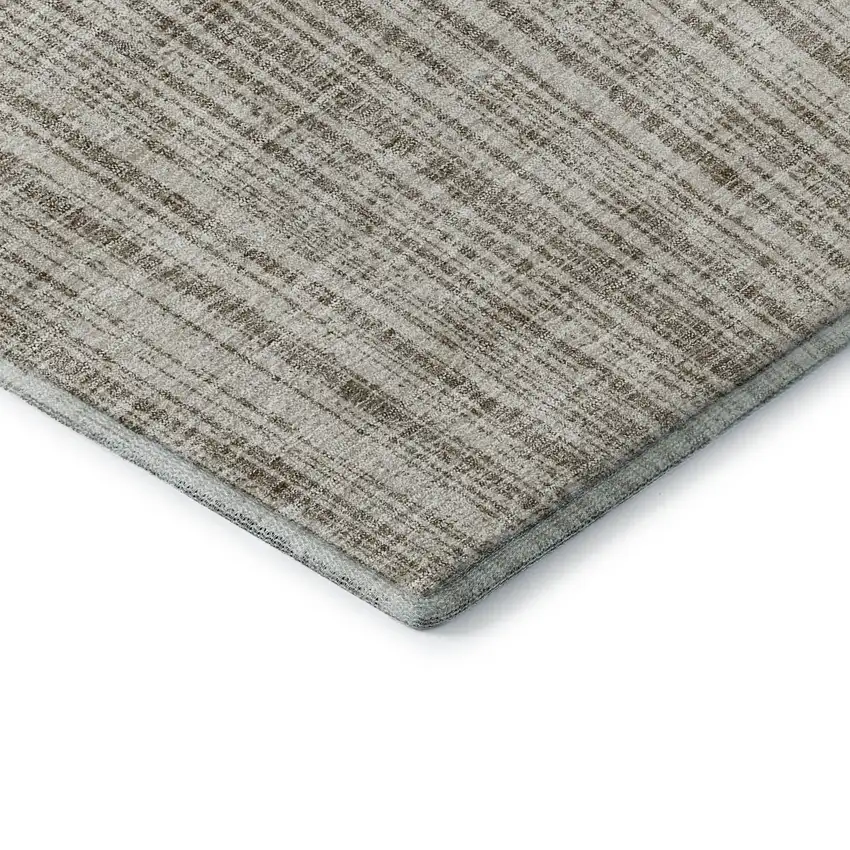 8' Taupe And Beige Striped Washable Round Rug With UV Protection Photo 7