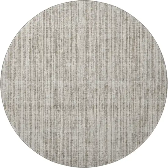 8' Taupe And Beige Striped Washable Round Rug With UV Protection Photo 4