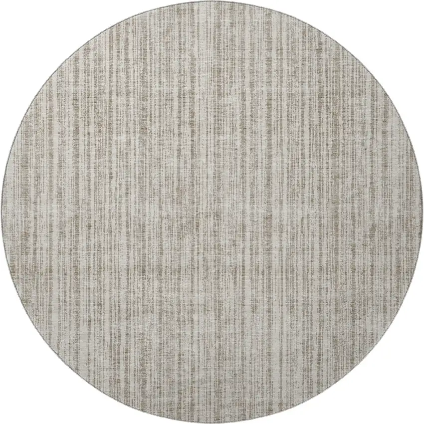 8' Taupe And Beige Striped Washable Round Rug With UV Protection Photo 4