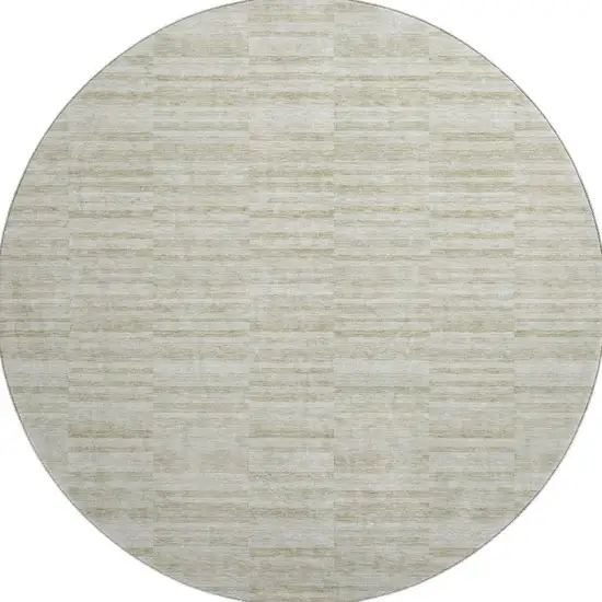 8' Taupe And Beige Striped Washable Round Rug With UV Protection Photo 4