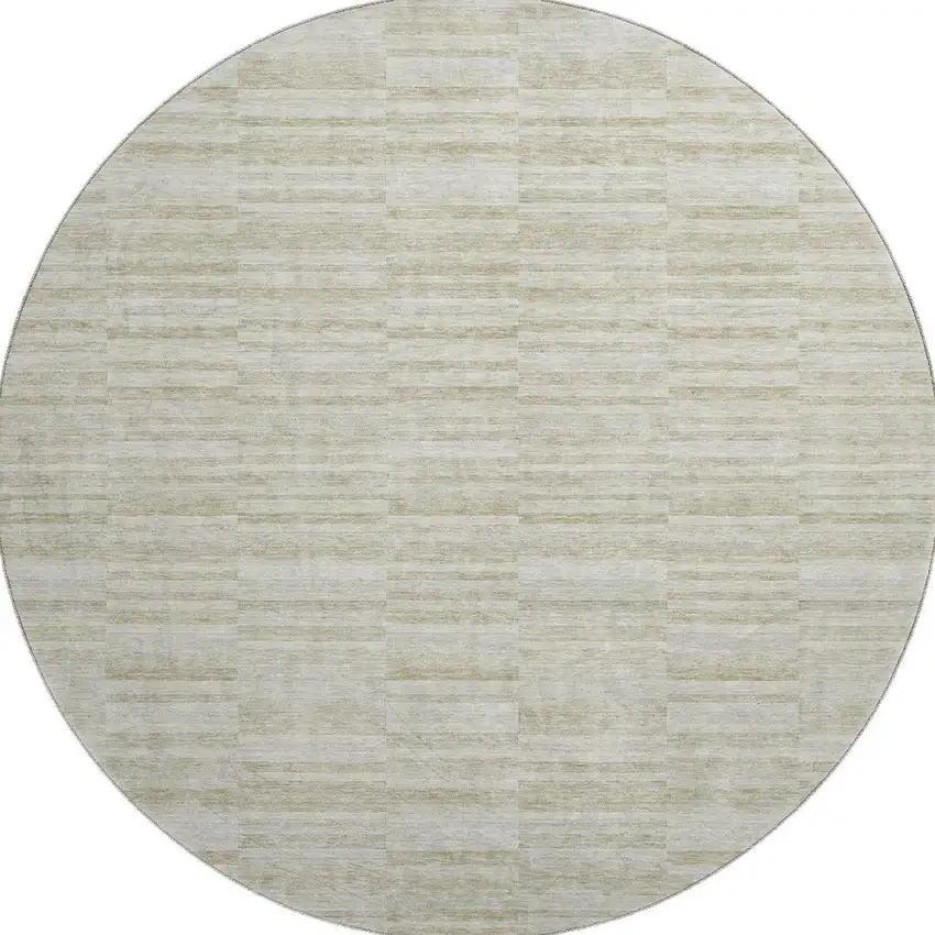 8' Taupe And Beige Striped Washable Round Rug With UV Protection Photo 4