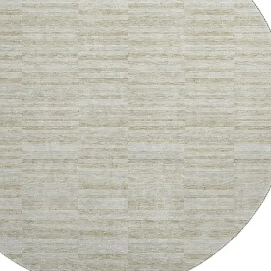 8' Taupe And Beige Striped Washable Round Rug With UV Protection Photo 3