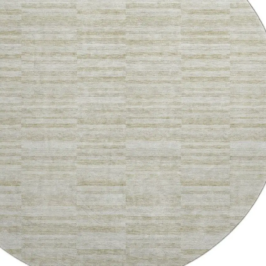8' Taupe And Beige Striped Washable Round Rug With UV Protection Photo 3