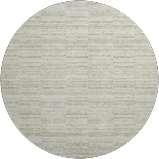 8' Taupe And Beige Striped Washable Round Rug With UV Protection Photo 1
