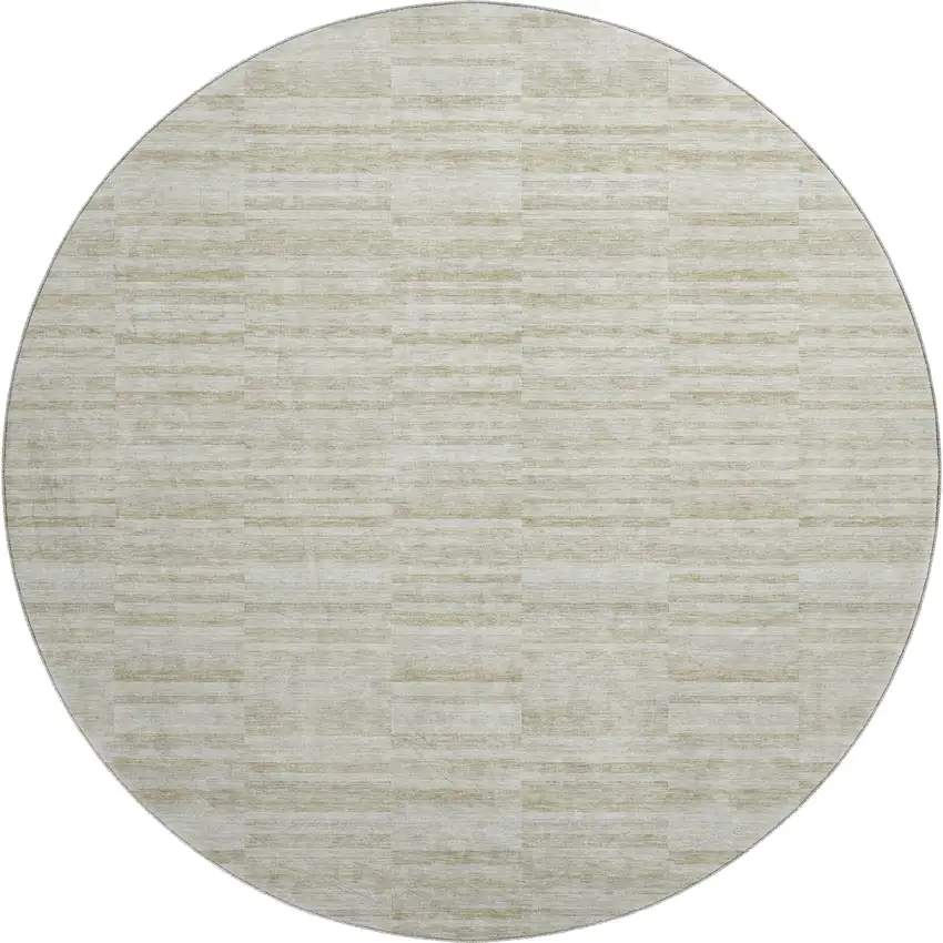 8' Taupe And Beige Striped Washable Round Rug With UV Protection Photo 1