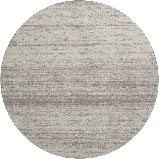 8' Taupe And Beige Striped Washable Round Rug With UV Protection Photo 1
