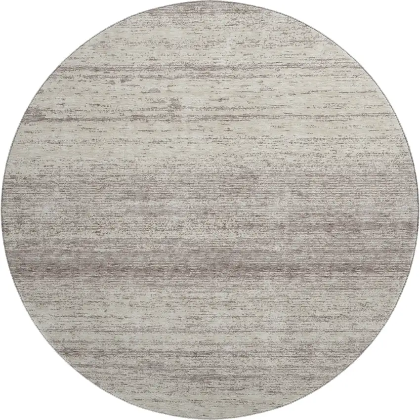 8' Taupe And Beige Striped Washable Round Rug With UV Protection Photo 1