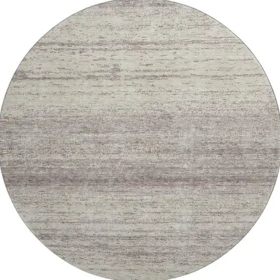 8' Taupe And Beige Striped Washable Round Rug With UV Protection Photo 4